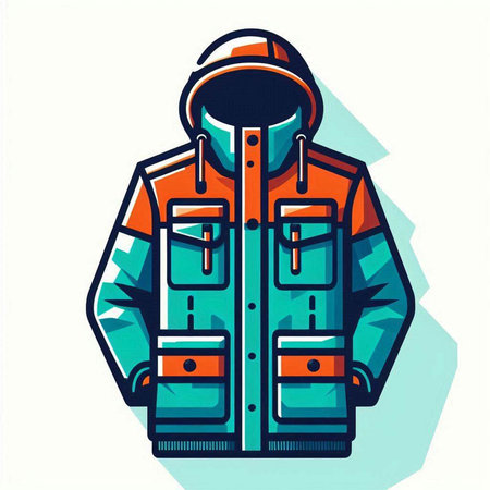 Vector illustration of a jacket with a hood and a cap on a white backgroundのイラスト素材