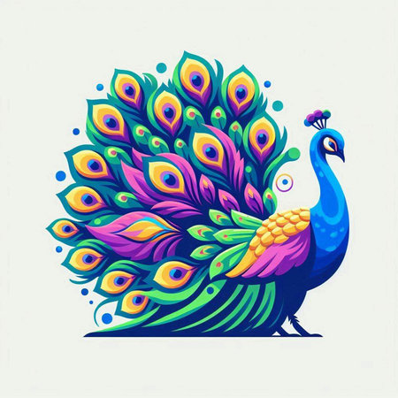 Colorful peacock on white background. Vector illustration for your designのイラスト素材