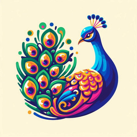 Peacock vector illustration. Colorful peacock on a light background.のイラスト素材