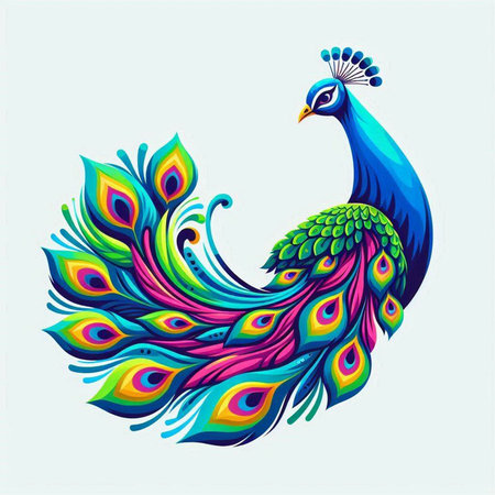 Peacock vector illustration. Isolated peacock on white background.のイラスト素材