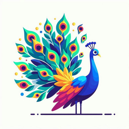 Peacock with colorful feathers on white background. Vector illustration.のイラスト素材