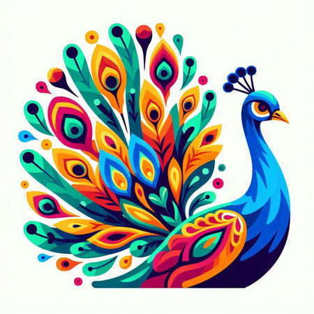 Peacock. Colorful vector illustration. Isolated on white background.のイラスト素材
