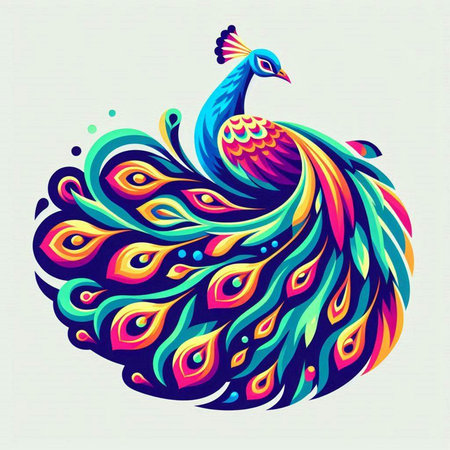 Peacock vector illustration. Hand drawn peacock. Colorful peacock.のイラスト素材