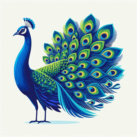 Peacock with peacock tail on white background. Vector illustration.のイラスト素材