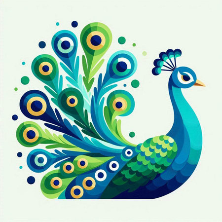 Peacock with colorful pattern on white background. Vector illustration.のイラスト素材