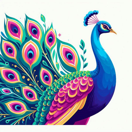 Peacock with colorful feathers on white background. Vector illustration.のイラスト素材