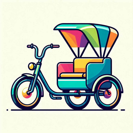Tricycle vector illustration. Colorful tuk tuk icon.のイラスト素材