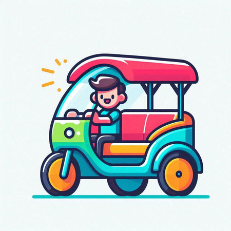 Tuk Tuk, vector illustration of a man riding a tricycle.のイラスト素材