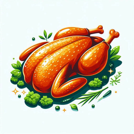Illustration of a roasted turkey on a white background. Vector illustrationのイラスト素材