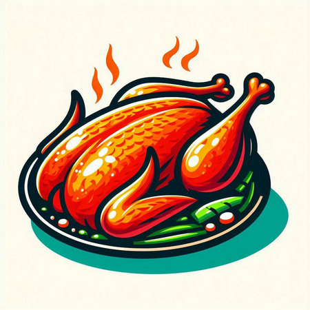 Roast chicken on a plate, vector illustration, eps10のイラスト素材