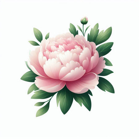 Beautiful pink peony flower isolated on white background. Vector illustration.のイラスト素材
