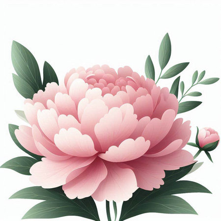 Peony flower with leaves isolated on white background. Vector illustration.のイラスト素材