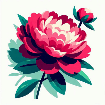 Hand drawn vector illustration of peony flower. Isolated on white background.のイラスト素材