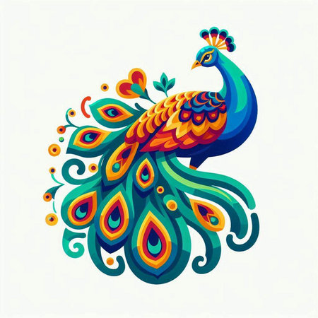 Peacock with colorful pattern on white background. Vector illustration.のイラスト素材