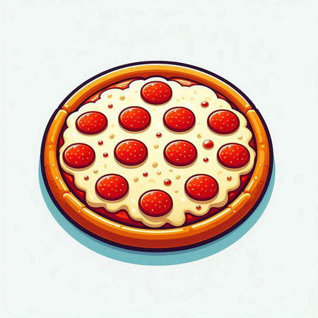 Pizza with pepperoni and mozzarella. Vector illustration.のイラスト素材