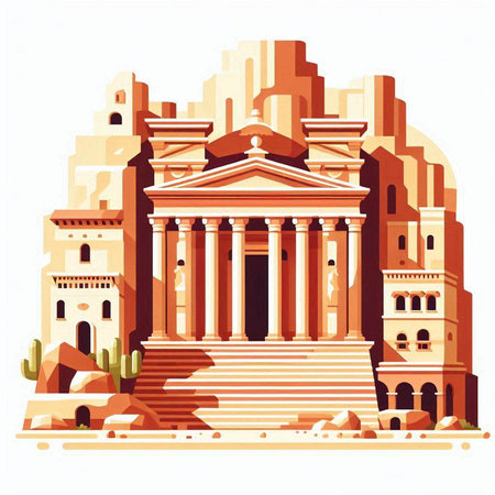 Ancient Greek temple in ancient Rome, Italy. Vector illustration in flat styleのイラスト素材