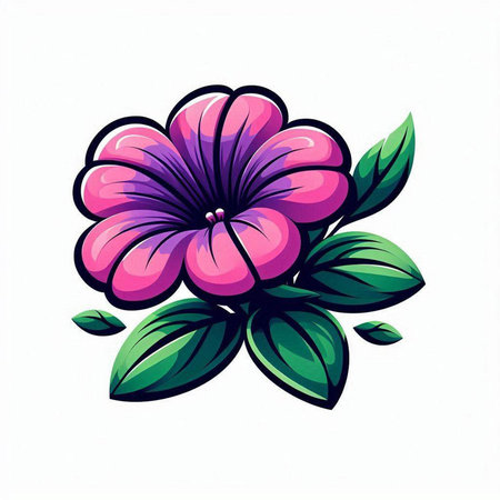 Illustration of a pink flower with green leaves on a white backgroundのイラスト素材