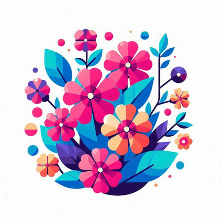 Flower vector illustration. Floral composition with flowers and leaves.のイラスト素材