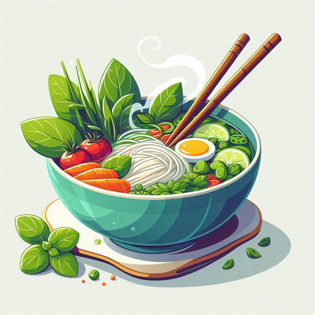 Noodle soup in a bowl with chopsticks. Vector illustration.のイラスト素材