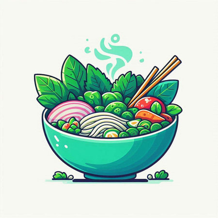 Bowl of noodle soup with chopsticks. Vector illustration.のイラスト素材