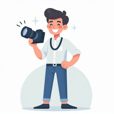 Photographer with a camera. Vector illustration in cartoon style on white background.のイラスト素材