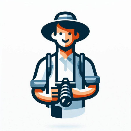 illustration of a hunter in a hat with a gun on a white backgroundのイラスト素材