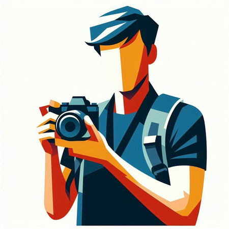Photographer with a camera in his hand. Vector illustration in retro style.のイラスト素材
