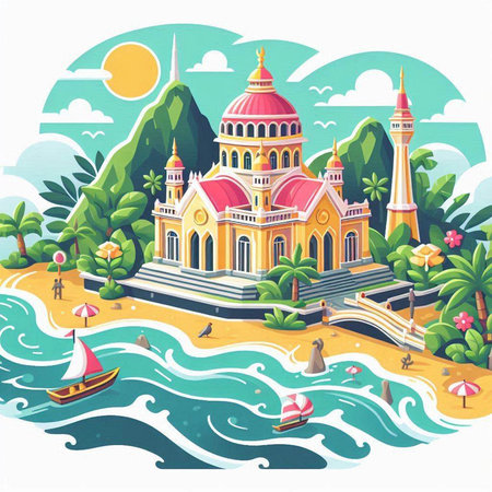 Tropical island of Sri Lanka. Vector illustration in cartoon styleのイラスト素材