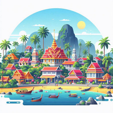 Buddhist temple in the middle of the sea, vector illustrationのイラスト素材