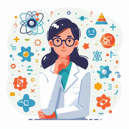 Young female scientist in the laboratory. Vector illustration in a flat styleのイラスト素材