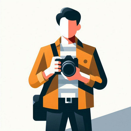 Photographer with a camera. Vector illustration in flat style. A man with a camera.のイラスト素材