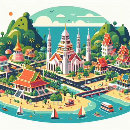 Thailand travel concept. Landscape of Thailand. Vector illustration.のイラスト素材