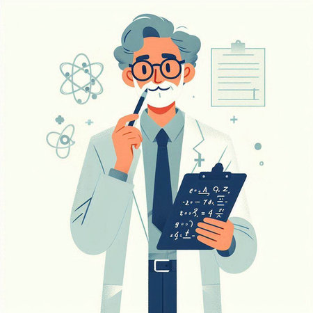 Scientist with a pen and a clipboard. Vector illustration in cartoon style.のイラスト素材