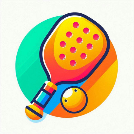 Table tennis racket and ball, vector colorful icon. Flat design styleのイラスト素材