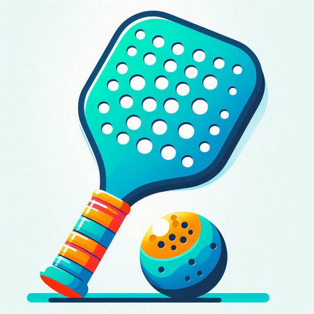 Illustration of a tennis racket and ball on a light background.のイラスト素材