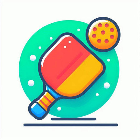 Table tennis racket and ball icon. Vector illustration in flat style.のイラスト素材