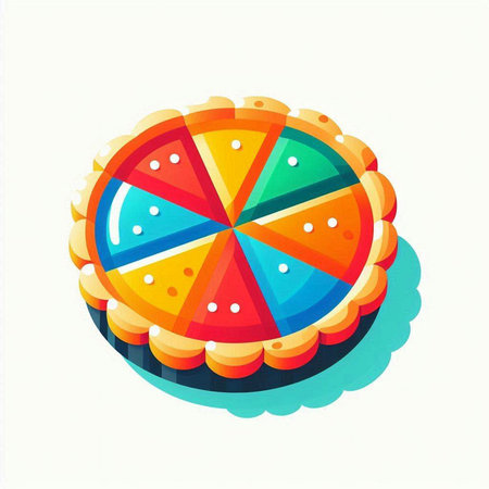 Colorful round pizza icon on a white background. Vector illustration.のイラスト素材