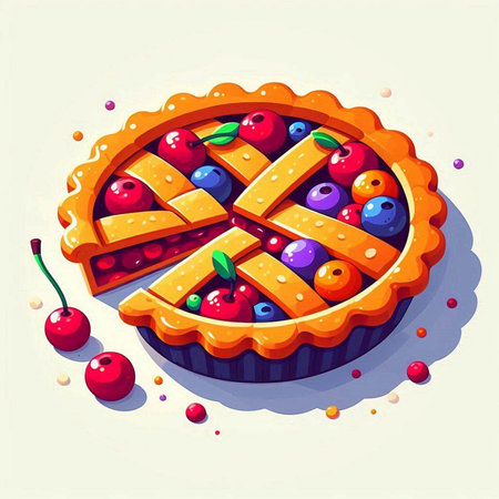 Vector illustration of a pie with berries and fruits on a white backgroundのイラスト素材