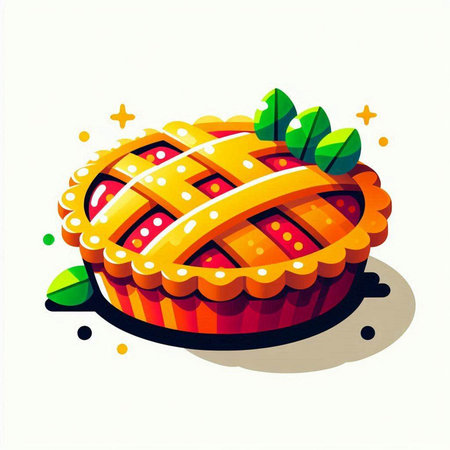 Illustration of a pie with fruit and berries on a white backgroundのイラスト素材