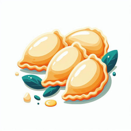 Cartoon vector illustration of tasty dumplings with meat filling.のイラスト素材