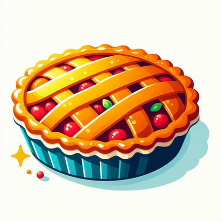 Illustration of a pie with cherries on a white background.のイラスト素材