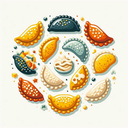 Vector illustration of traditional indian dumplings on white background.のイラスト素材