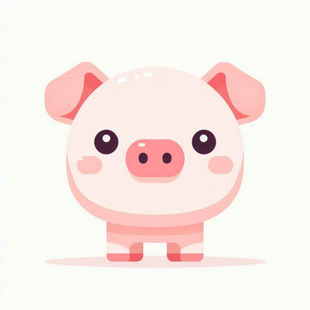 Cute cartoon pig on white background. Vector illustration in flat style.のイラスト素材