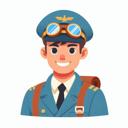 Pilot in uniform. Vector illustration in cartoon style isolated on white background.のイラスト素材