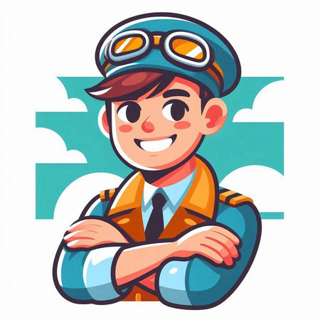 Vector illustration of a boy in a pilot's cap and glasses.のイラスト素材