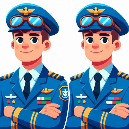 Vector illustration of two pilots on a white background. Cartoon characters.のイラスト素材