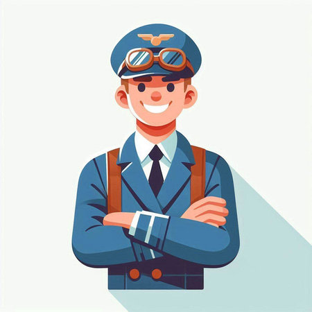 Smiling pilot in uniform. Vector illustration in flat cartoon style.のイラスト素材
