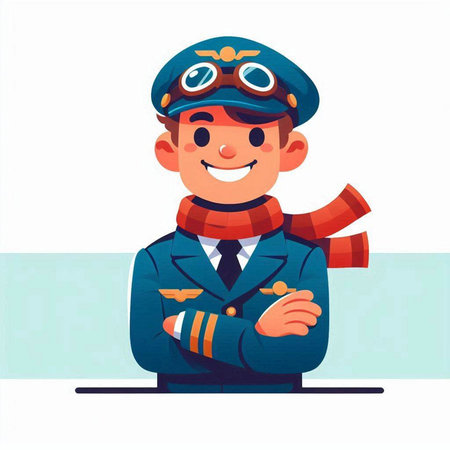 Cute boy in pilot costume. Vector illustration in cartoon style.のイラスト素材