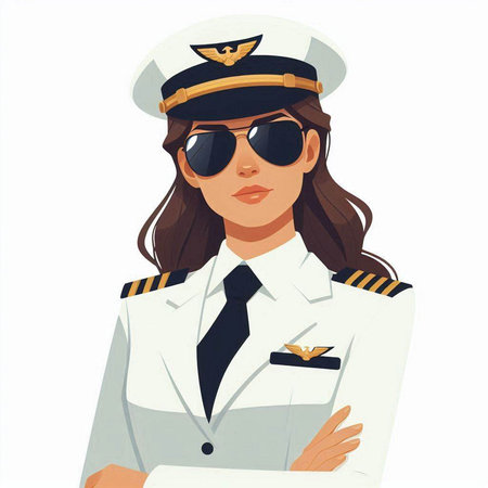 Beautiful woman in a pilot's cap and sunglasses. Vector illustrationのイラスト素材