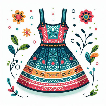 Dress with floral ornament. Vector illustration in a flat style.のイラスト素材